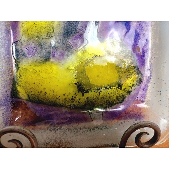 Gilah Omaha Nebraska Hints of Purple and Yellow Fused Glass Show Plate - Picture 2 of 10